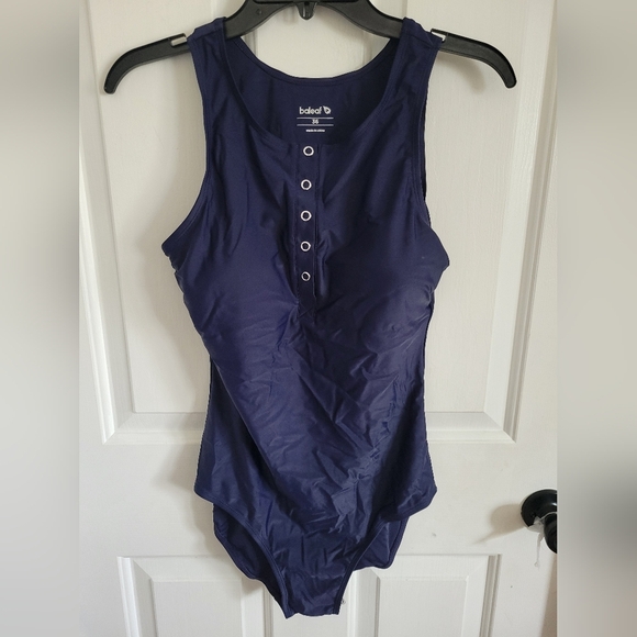 BALEAF Women's Button Up Navy One Piece Swimsuit Tummy Control Size 36 NWT - Picture 1 of 8